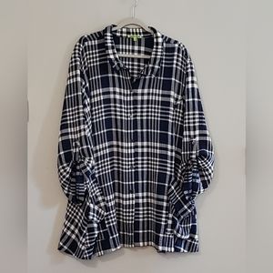 Trisha Tyler Plaid Tab Sleeve Top with Pockets Size 3X